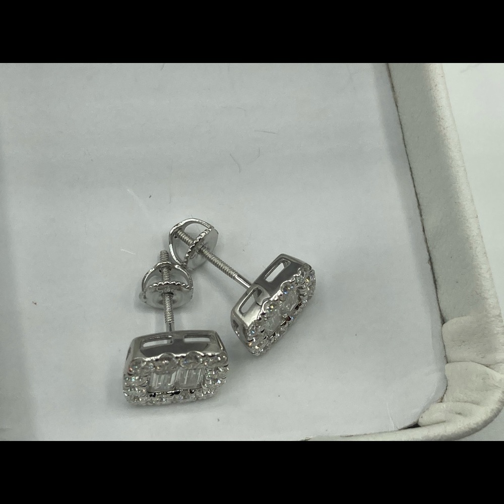 Silver Moissanite Earrings Micro Pave Emerald Cut 9.7 mm 11 ct - Picture 7 of 7